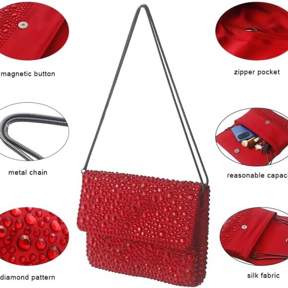 Evening Clutch Purses for Women Ladies Sparkling Wedding Crystal Rhinestone Bag - Picture 5 of 6